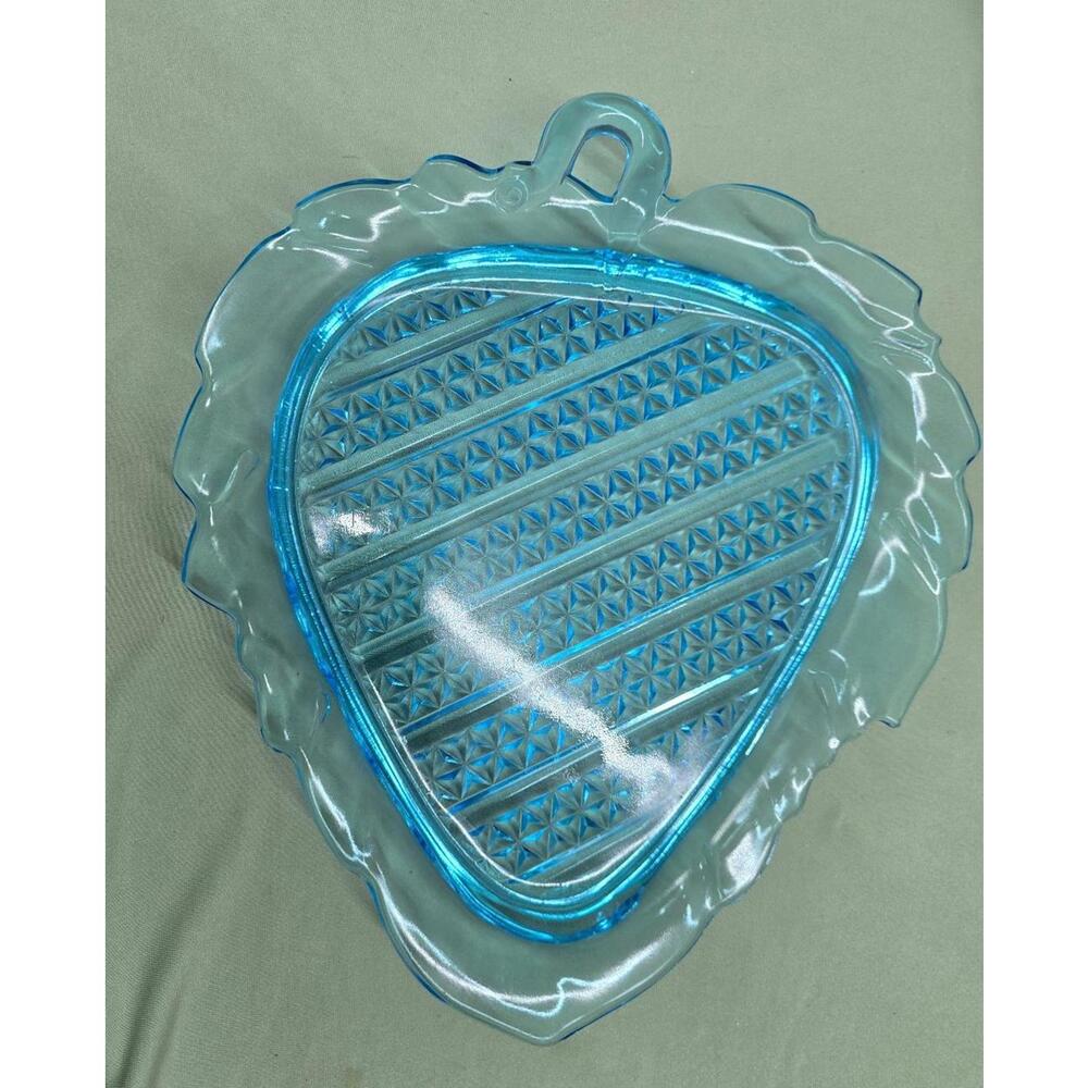 Bryce Brother's Glass Quilted Blue Leaf Plate - Blue Glass Looks Like Strawberry